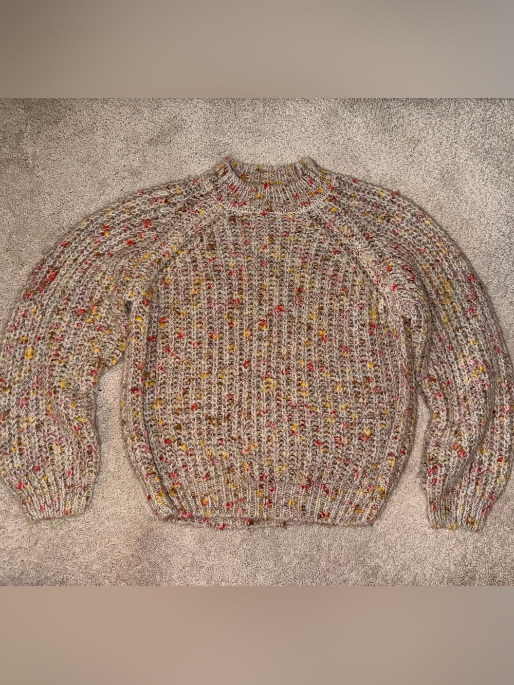 Mayoral Beige Flecked Turtleneck Sweater with Red & Yellow Speckles
